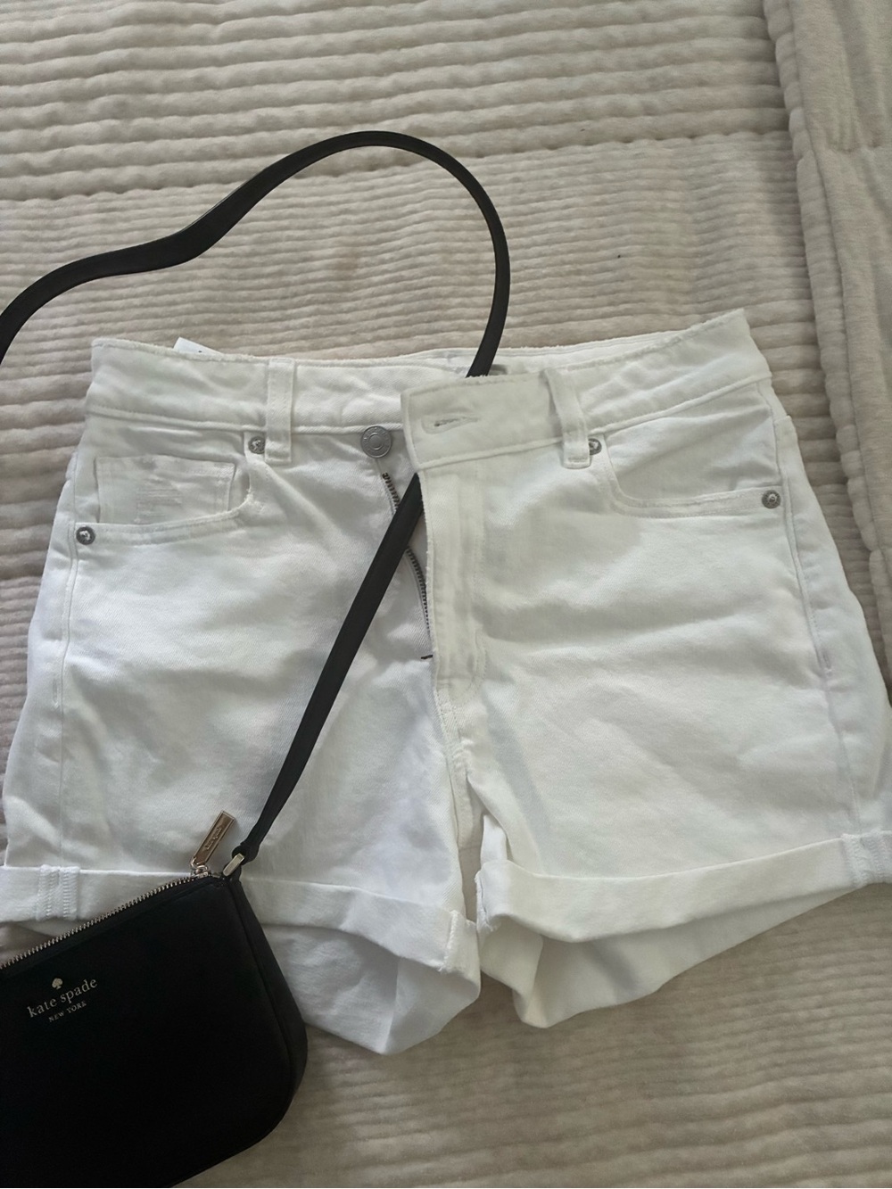 American Eagle Outfitters White Rolled-Hem Denim Shorts